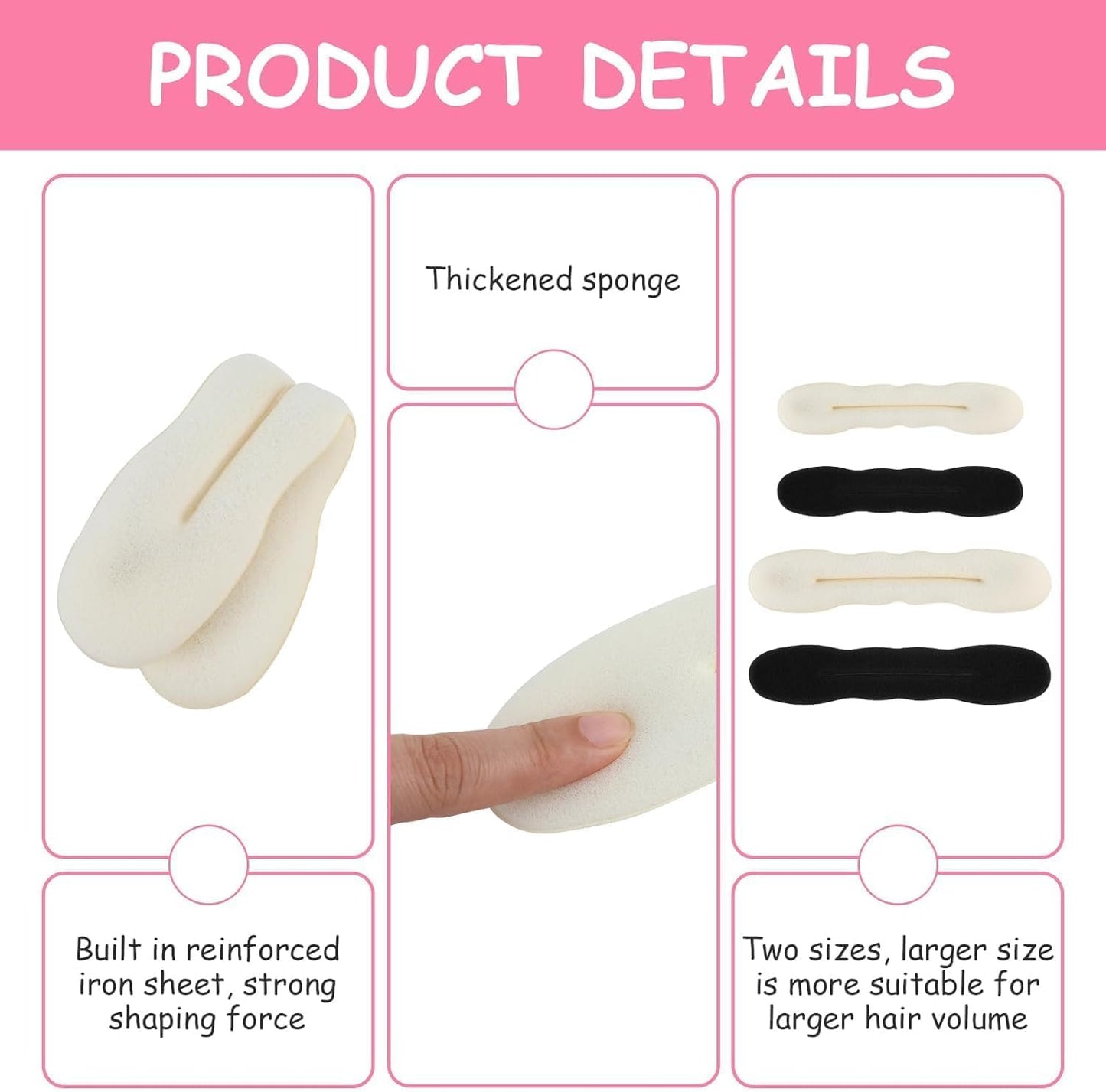 Set of 4 Sponge Bun Maker - Lightweight Tools for Fast and Sophisticated Hairstyles - Easy to Use Without Hairpins or Ribbons - Ideal for Weddings, Parties and Daily Use (Black, White)