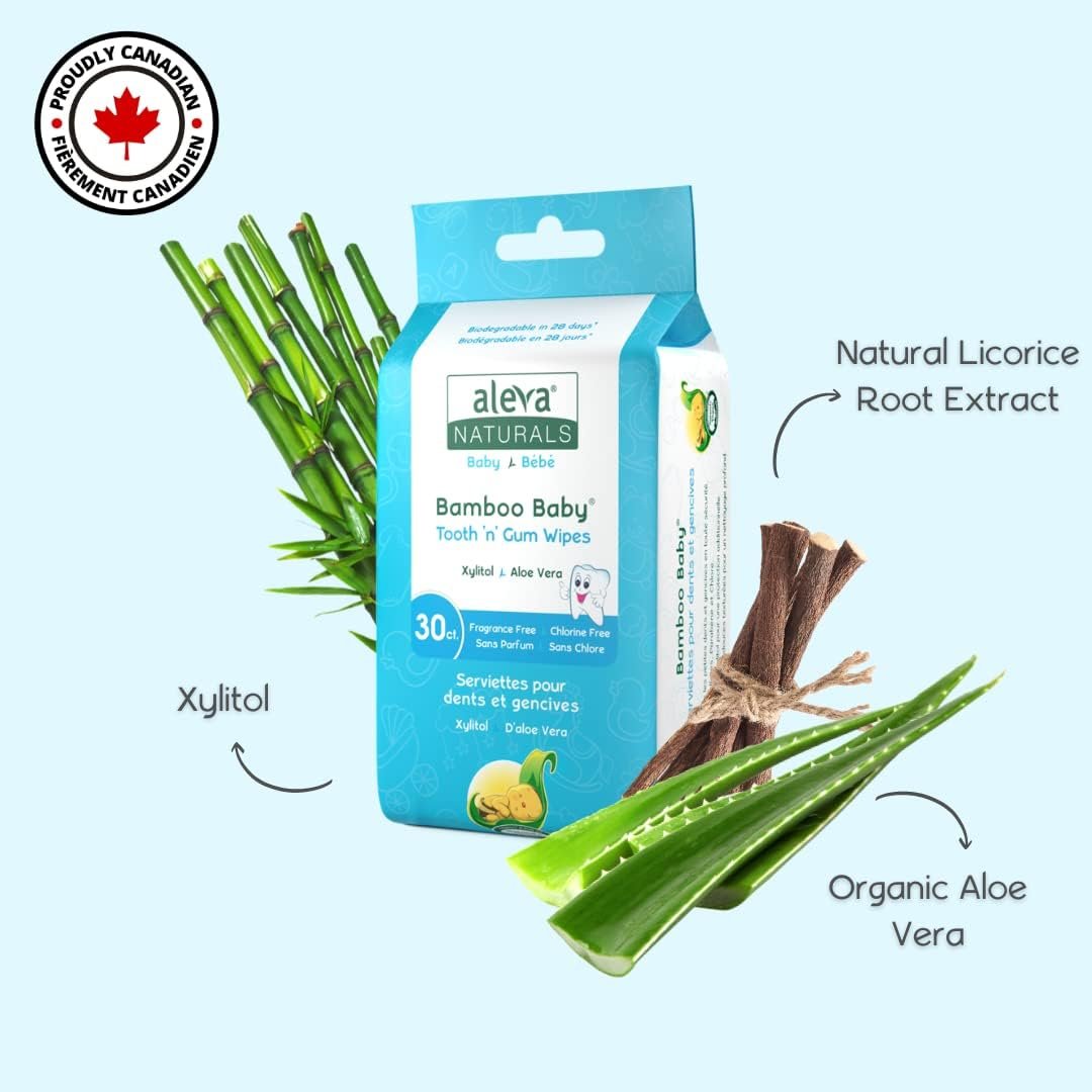 Aleva Naturals Bamboo Baby Tooth and Gum Wipes - Gentle and Easy to Use, Healthy Child Care, Natural and Vegan Wipes, Formulated with Xylitol- Mega Pack- 30 Count X 12 (360 Wipes Total)