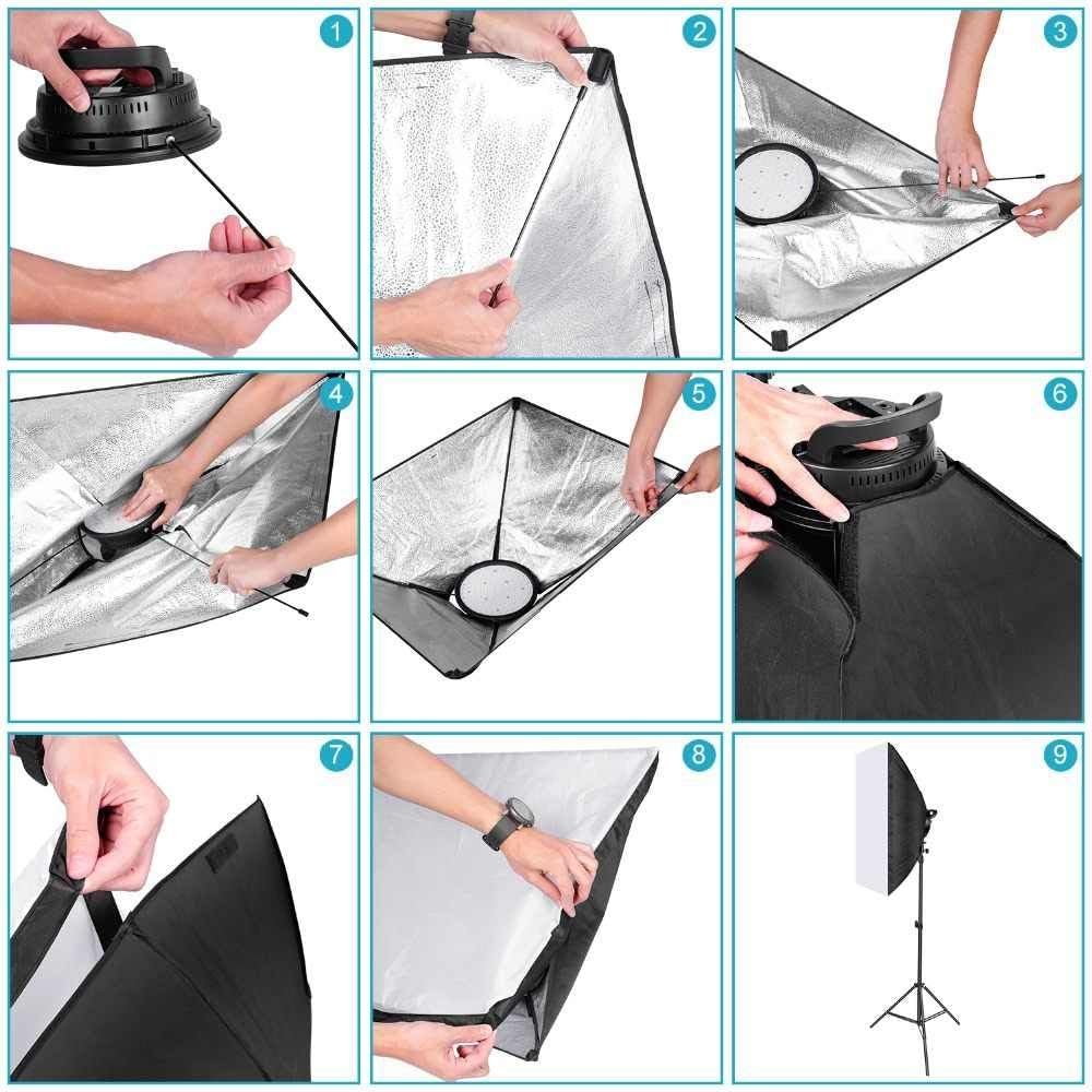Vivider (TM) 2PCS Softbox Photography Continuous Lighting Kit 20"X28" Professional Photo Studio Equipment with 2M Adjustable Stand and Dimmable, Color Temperature Adjust LED Bulb for Video Filming Portraits