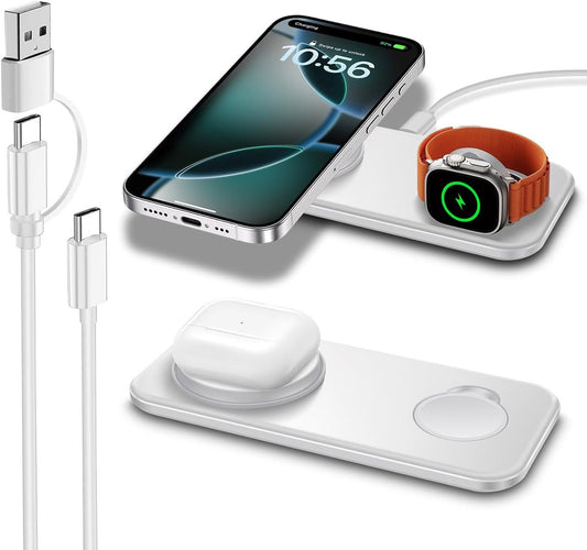 2 in 1 Wireless Charger Wireless Charging Pad Compatible with iPhone 16 15 14 13 12 11 XS XR X Series,Apple Watch 10/Ultra 2/9/Ultra/8/SE2/7/6/SE/5/4/3/2,Airpods4/3/Pro,Galaxy S Note Z Buds Series