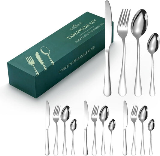 16 Piece Silverware Set for 4, Premium Stainless Steel Cutlery Set, Utensil Sets, Flatware Sets for 4, Forks Spoons and Knives Set Dishwasher Safe for Home Kitchen