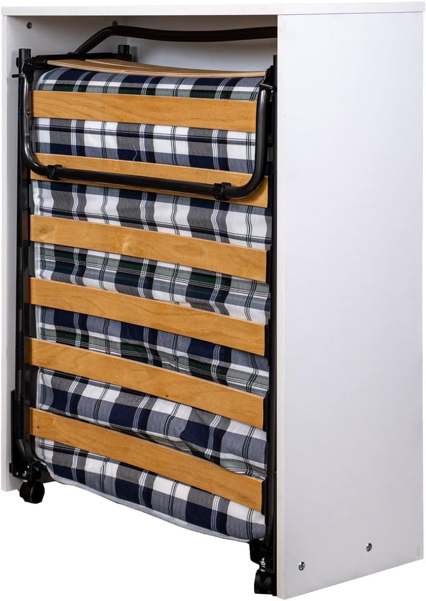Arredo Stock Single Trundle Bed with White Cabinet, Base and Mattress, 80 x 190 cm