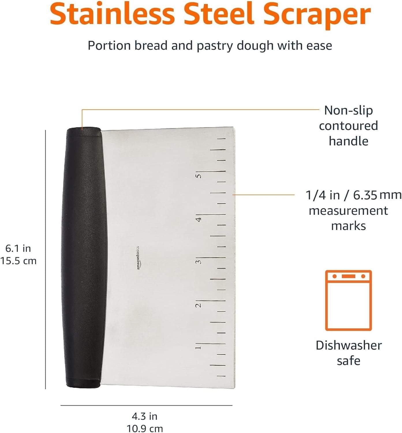 Amazon Basics Multi-Purpose Stainless Steel Bench Scraper and Chopper