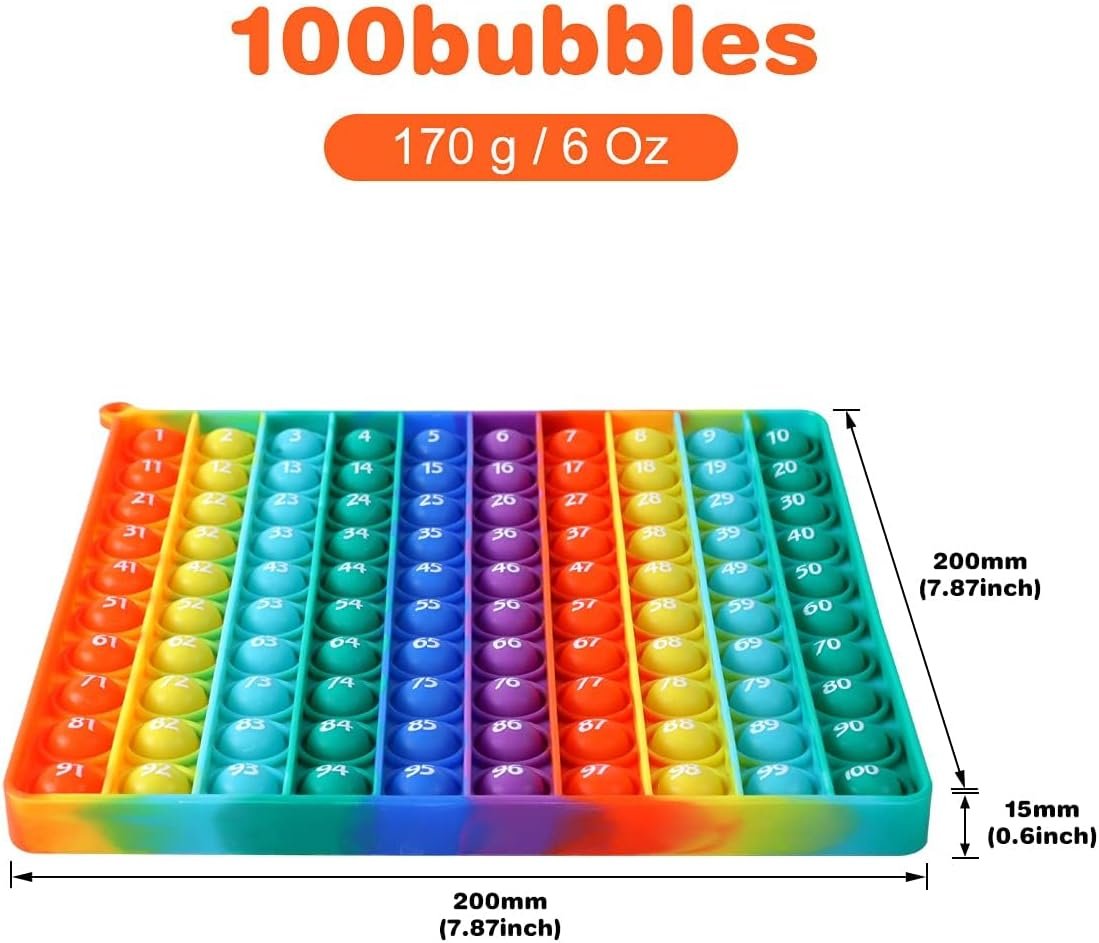 Kingmall Numbers P0p with Numbers, Big Size P0pp with Numbers Rainbow Square Fidgett Ttoy 100bubbles Learning Tool for Teachers to Create Kinds of Math Manipulativesã€with 1-100 Numbers】