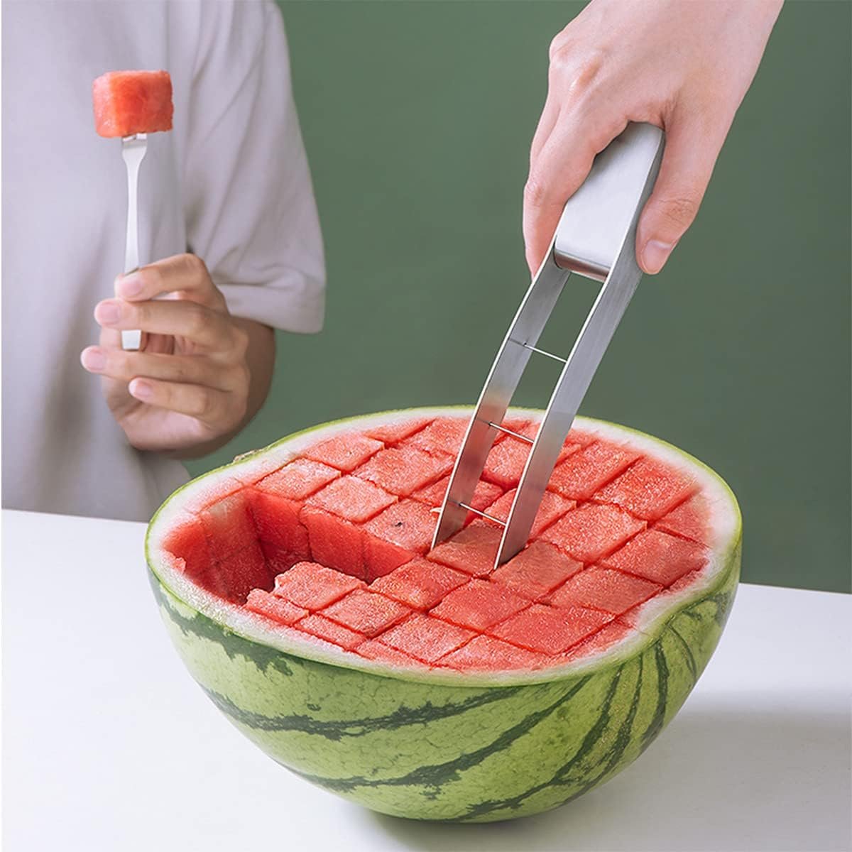 Choxila Watermelon Cutter Slicer,Stainless Steel Quickly Safe Watermelon Knife,Fun Fruit Salad Melon Cutter for Kitchen Gadget (Watermelon Cutter)