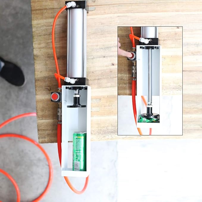 Pneumatic Cylinder Aluminum Can Crusher, Heavy Duty Pneumatic Cylinder Soda Beer Can Crusher, Eco-Friendly Recycling Tool(Complimentary windpipe)