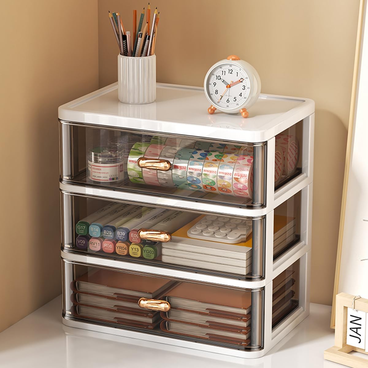 AIMALL Multi-Tier Storage Drawer Organizer – Transparent Desktop Cosmetic Holder with Smooth Pull Design, Large Capacity for Office, Makeup & Accessories