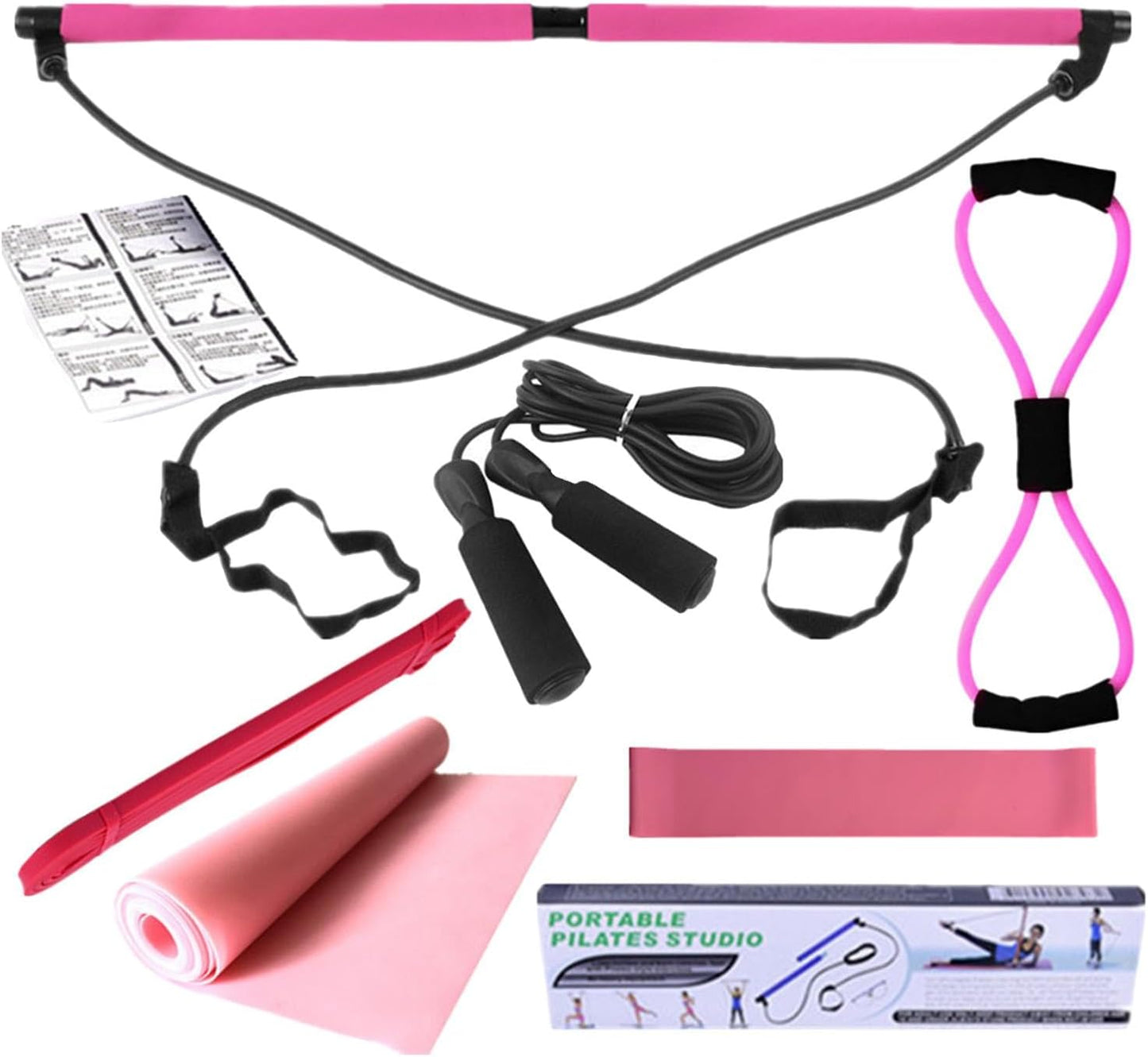 Gupcaqosjw Pilates Equipment Set - Pilates Bar Yoga Bands Resistance Band | 8X Home Gym Accessories Yoga Set, Workout Equipment for Stretching Legs, Hip, Waist & Arm