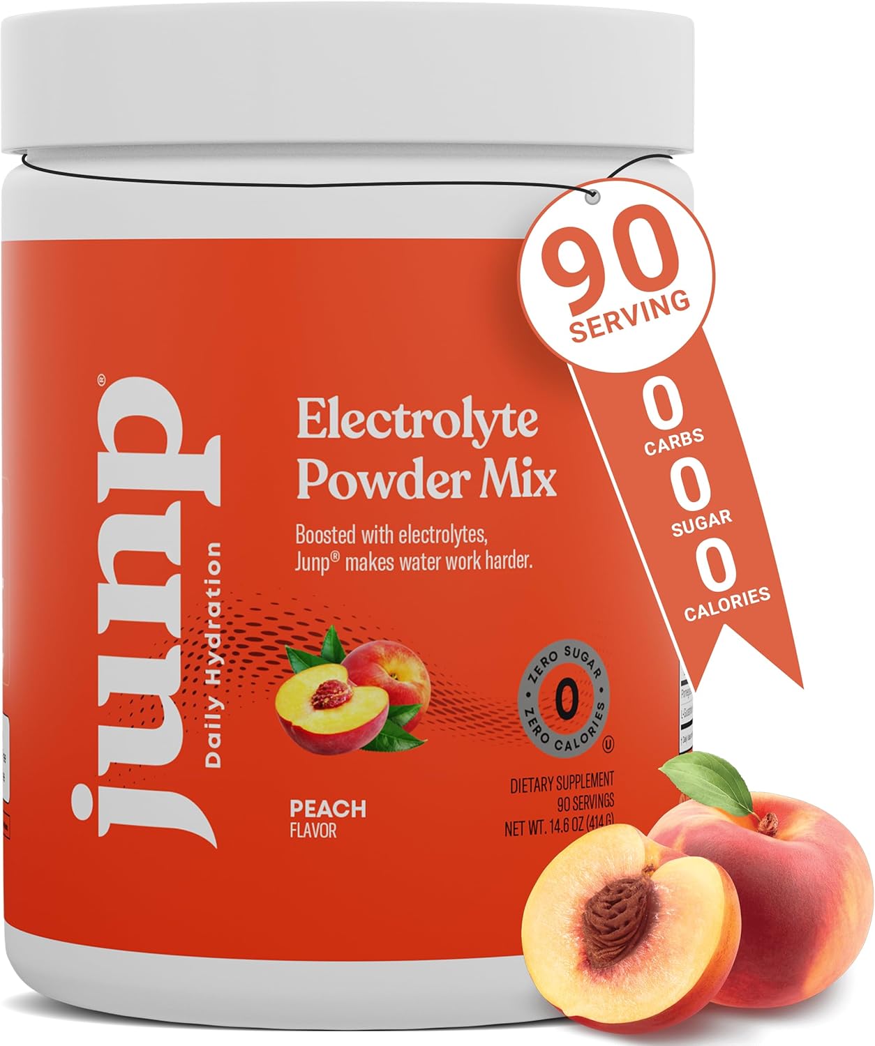 JUNP Hydration Electrolyte Powder, Electrolytes Drink Mix, Hydration Mix, Sugar Free, Gluten Free, 0 Calories, 0 Carbs, Keto Friendly, NON - GMO Kosher, 90 Servings. (Peach)