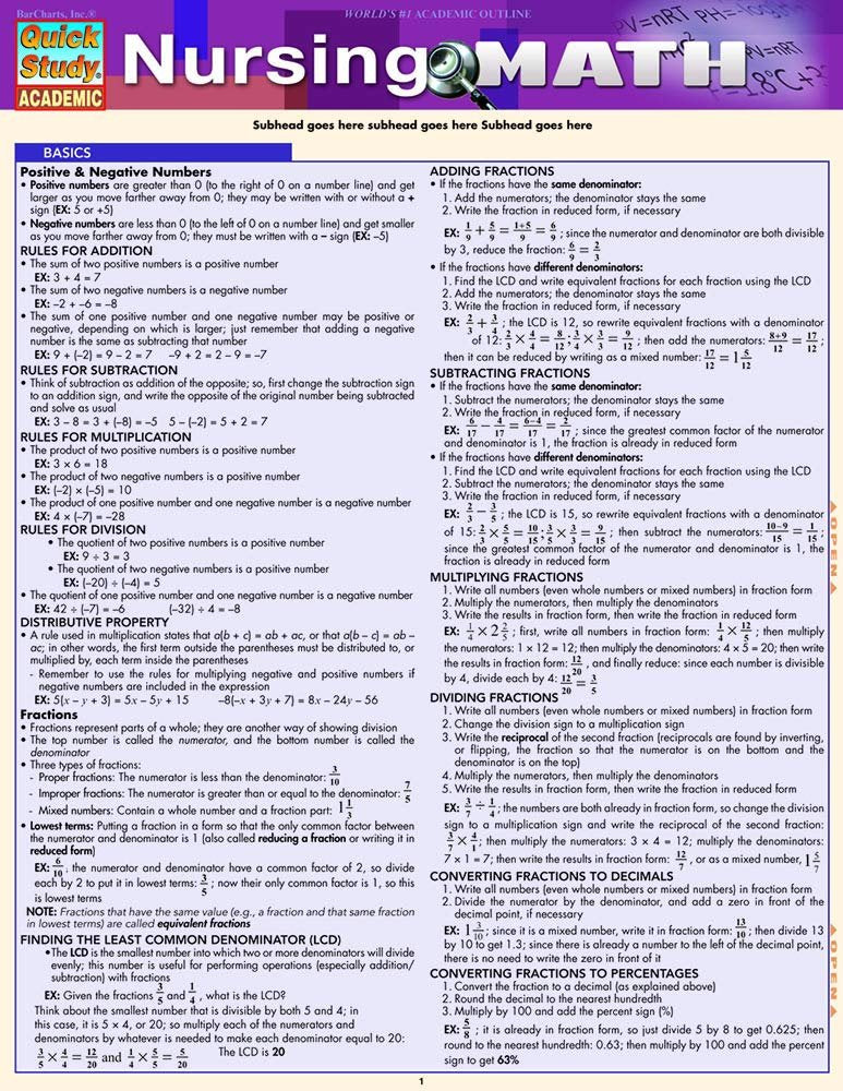 Nursing Math: QuickStudy Laminated Reference Guide