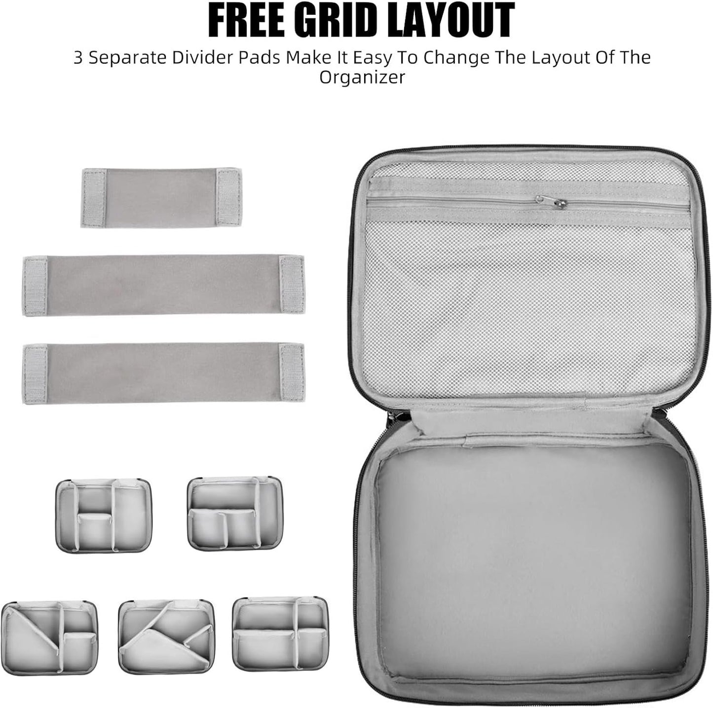 Portable Double-Layer Electronic Accessory Bag Sorting Bag - Waterproof Digital Storage Bag for Travel, Oxford Cloth Material, Large Capacity with Detachable Partition (Black + Blue)