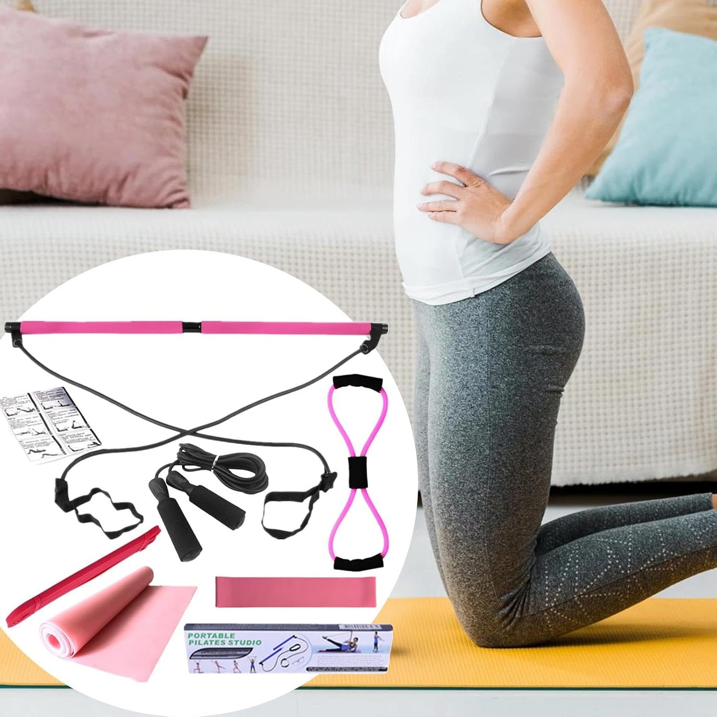 Gupcaqosjw Pilates Equipment Set - Pilates Bar Yoga Bands Resistance Band | 8X Home Gym Accessories Yoga Set, Workout Equipment for Stretching Legs, Hip, Waist & Arm