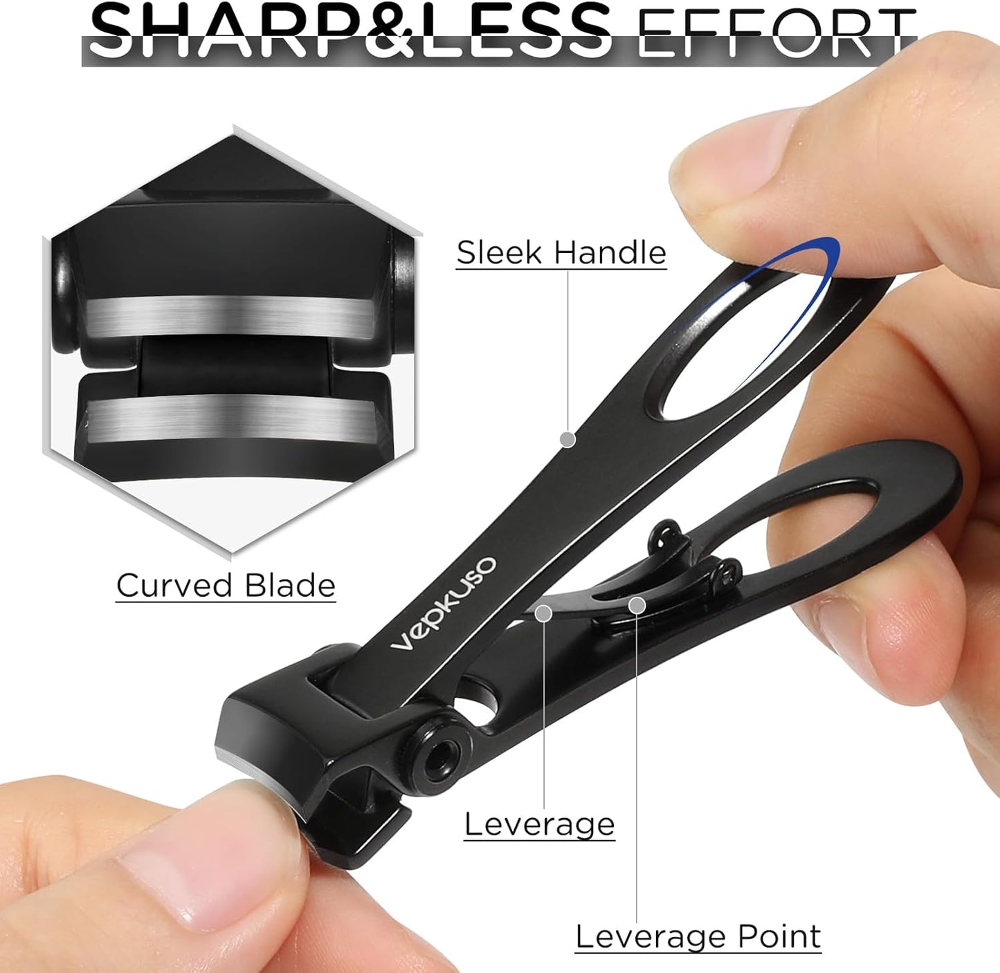 Nail Clippers for Seniors, Wide Jaw Fingernail Clippers and Angled Head Toenail Clippers for Thick Nail, Professional German Nail Clippers for Men, Women&Pregnant,Black
