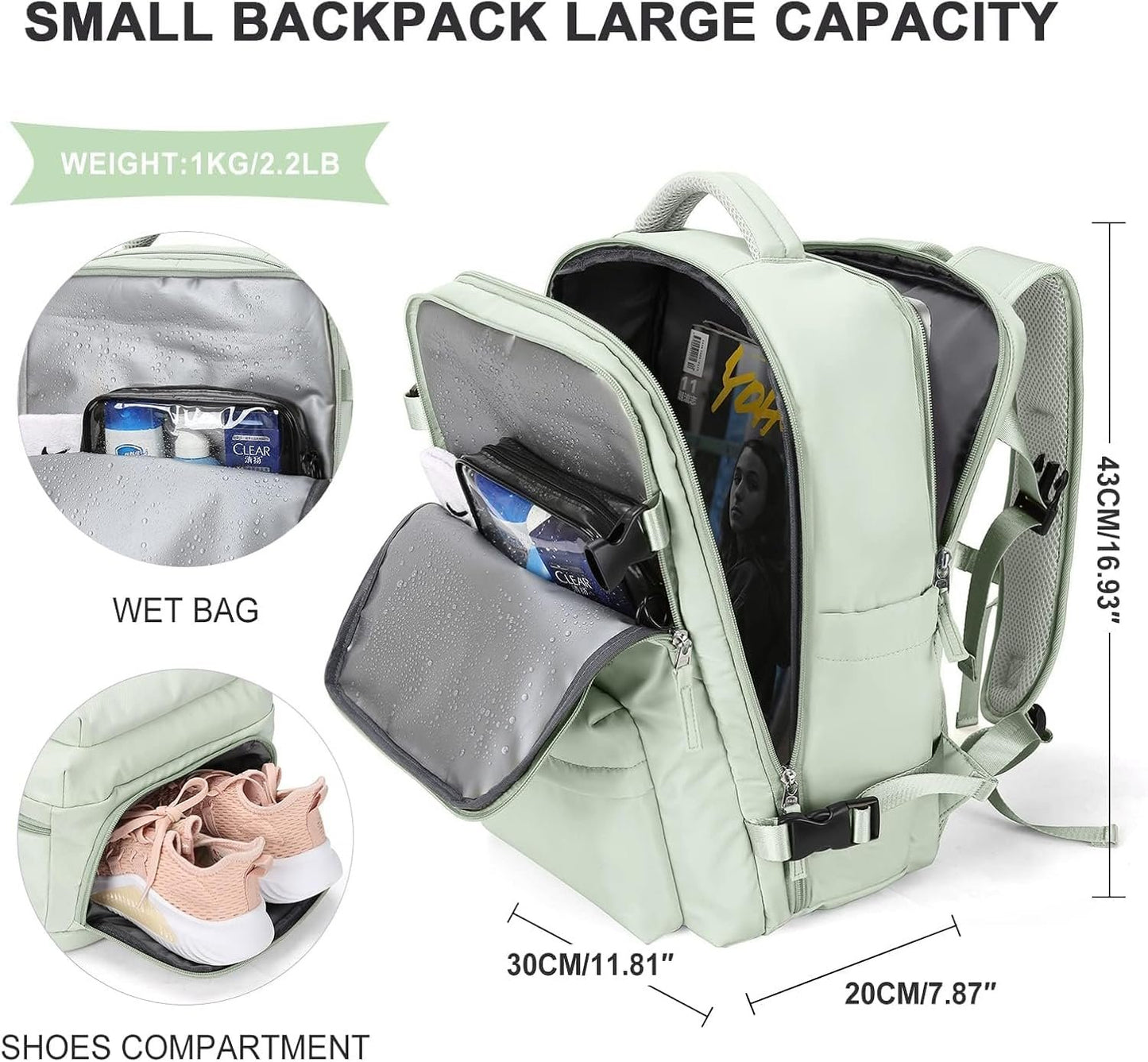MINYII Travel Backpack for Women Men,Carry On Backpack,17inch Flight Approved Luggage Carry On Water Resistant Computer Multiple