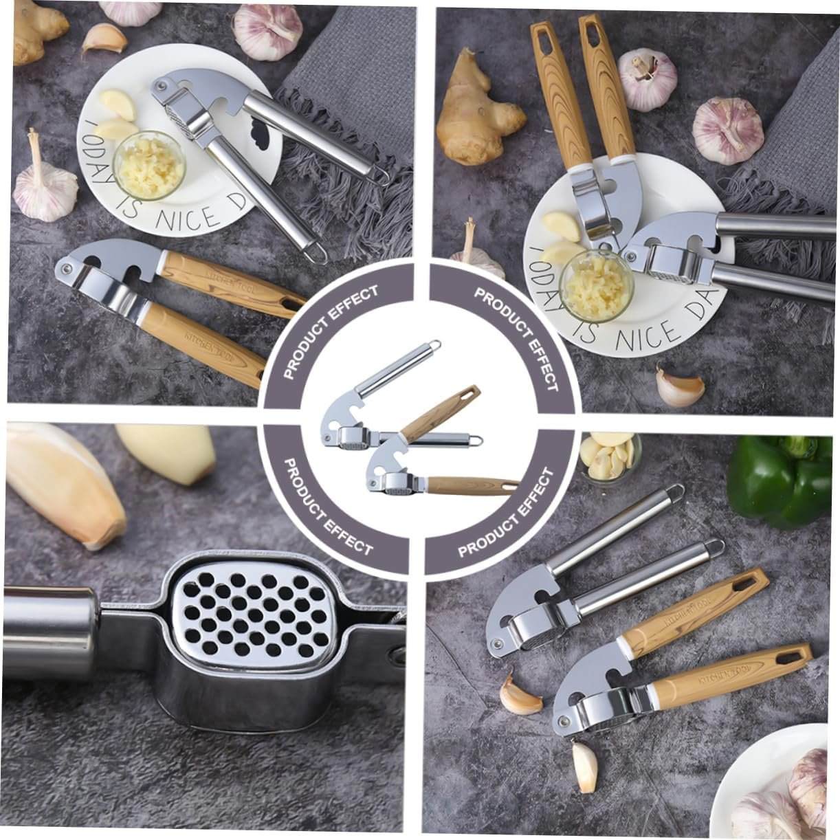 HOLIDYOYO 2 Pezzi Spremiaglio spremiagrumi cucinando premere schiacciapatate palmare premendo garlic press set cucina Utensile cucina gadget cucina taglia aglio utensili da cucina di legno