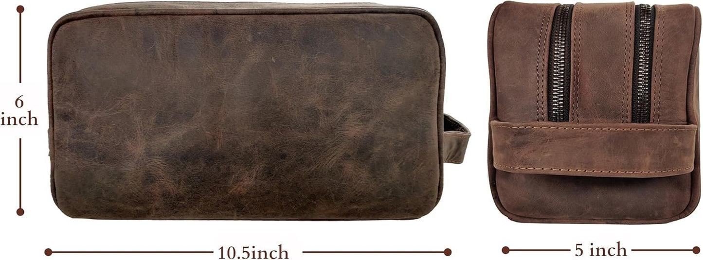 Genuine Leather Travel Toiletry Bag - Dopp Kit Organizer by Rustic Town (Dark Brown)