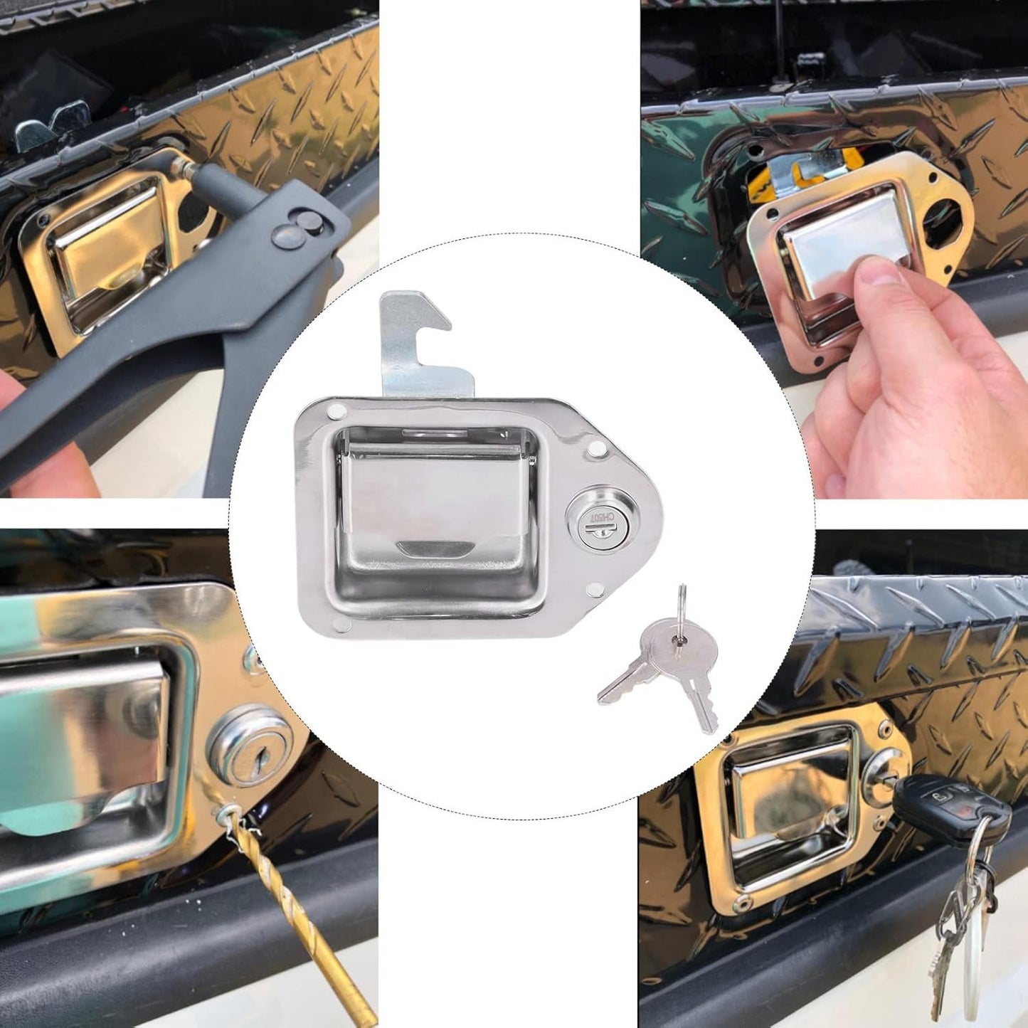 Aramox 304 Stainless Steel Tool Box Handle Latch with 2 Keys Paddle Lock, Fit for Truck RV Trailer ATV UTV, Silver