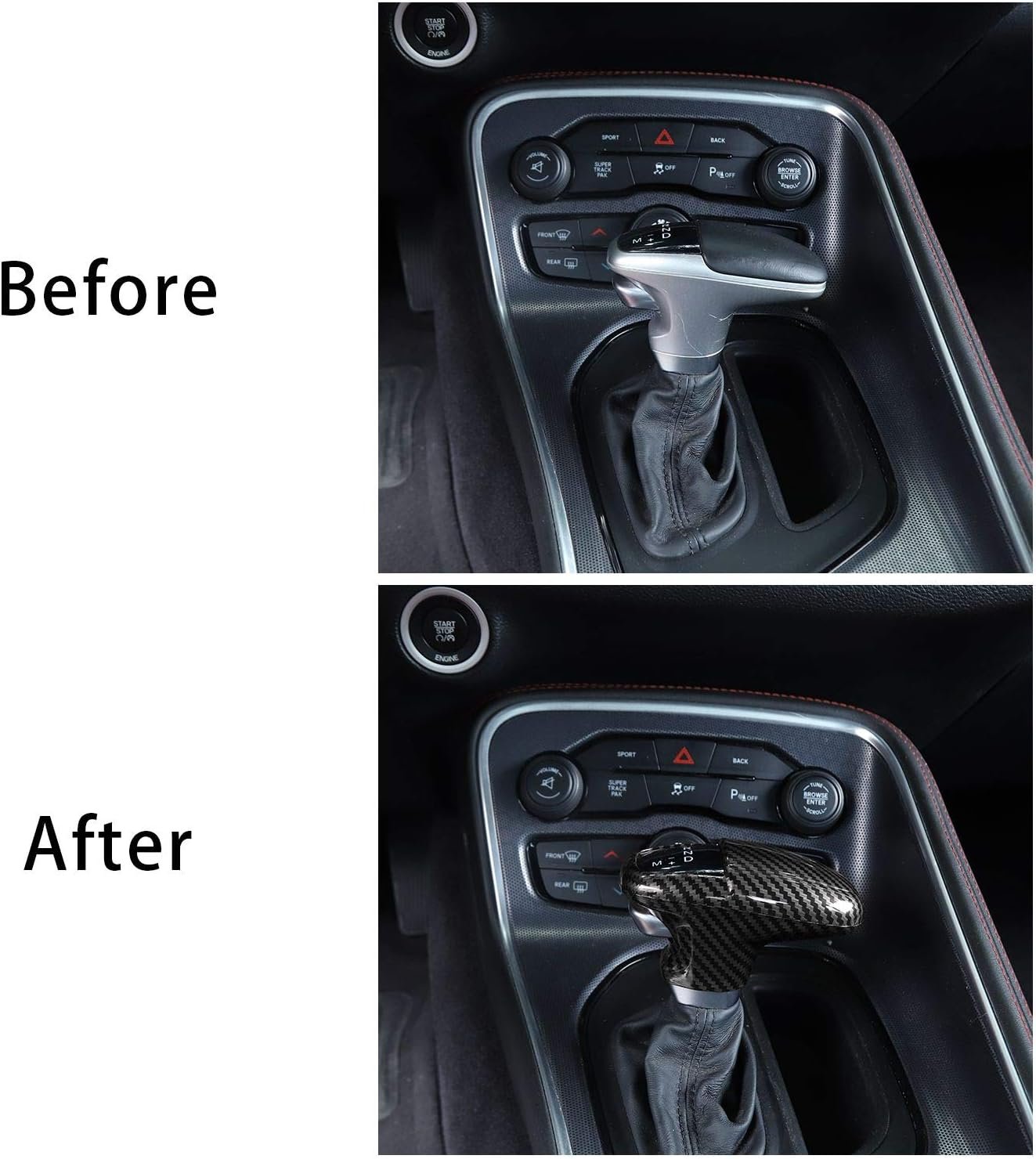 Voodonala for Challenger Charger ABS Carbon Fiber Gear Shift Shifter Knobs Cover Trim for 2015-2025+ Dodge Challenger Charger 2018-2025+ Durango Interior Accessories 3pcs