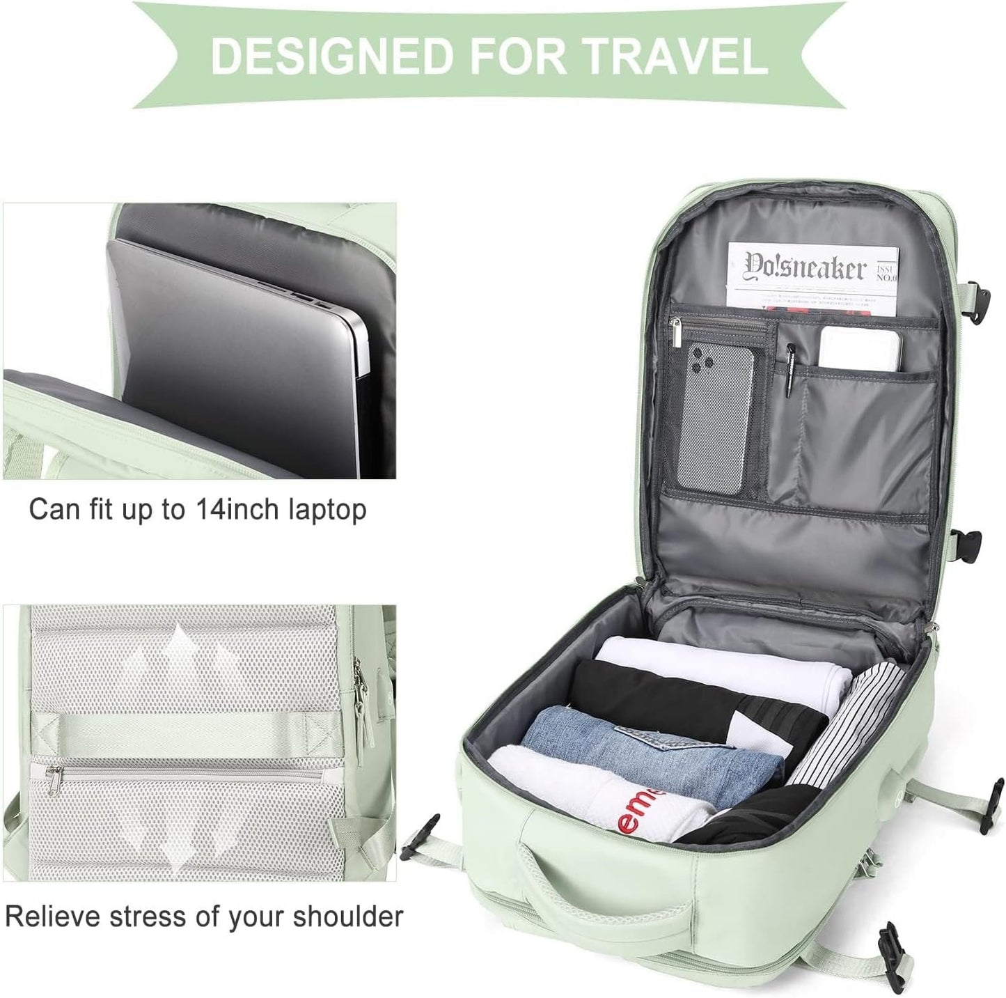 MINYII Travel Backpack for Women Men,Carry On Backpack,17inch Flight Approved Luggage Carry On Water Resistant Computer Multiple
