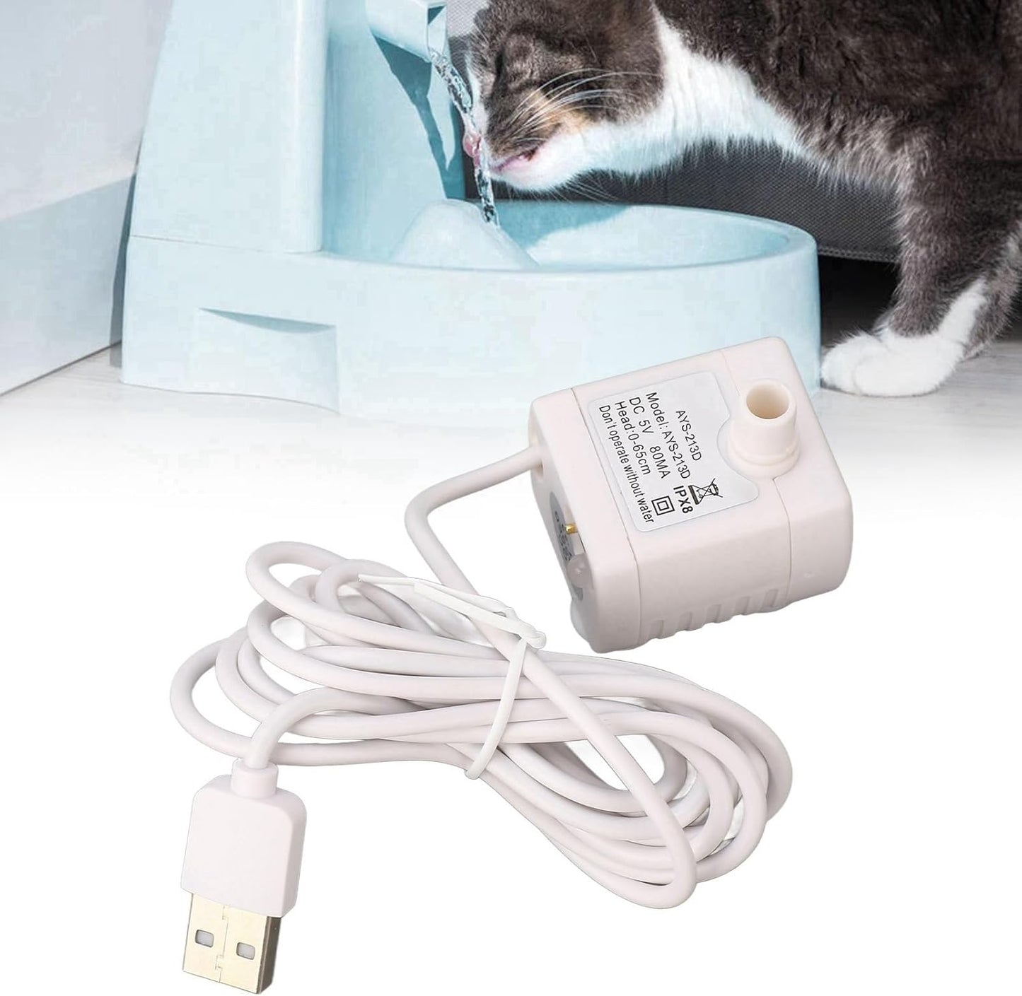 Cat Water Fountain Pump, Pet Quiet Prevent Dry Burning Mini Dispenser Feeding & Watering Supplies USB Powered DC Brushless Motor Replacement for Drinking