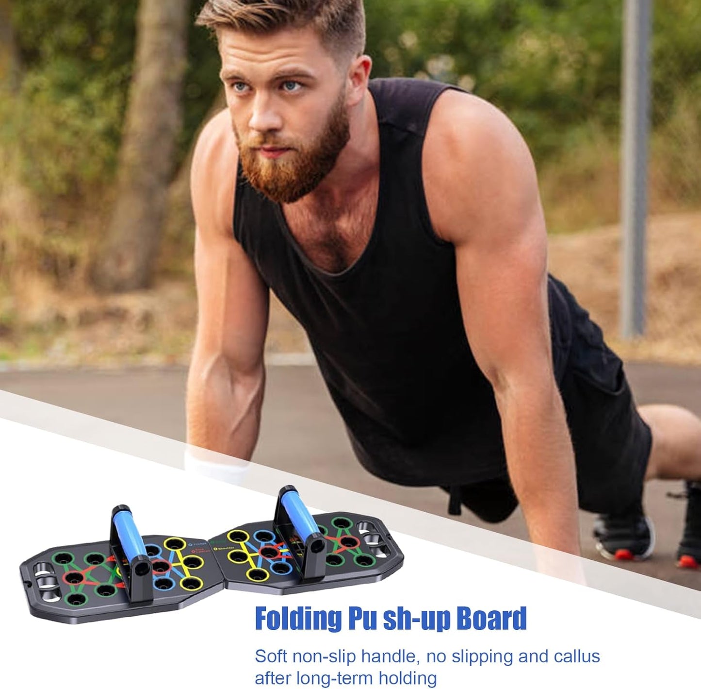 Pushup Board Fitness, Strength Training Equipment, 34.2/20.3/9.6, Push Up Stand Boards, Muscolo Target System, Foldable Workout Gear for Men Full Body Home Exercise, Black