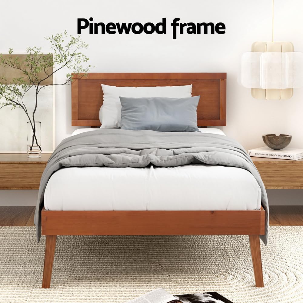 Artiss Single Bed Frame Platform Wooden Timber Frames Beds Base Bedroom Room Decor Home Furniture Oak for Kids, Toddler and Adult, Modern Design with Stable Legs and Storage Space Walnut