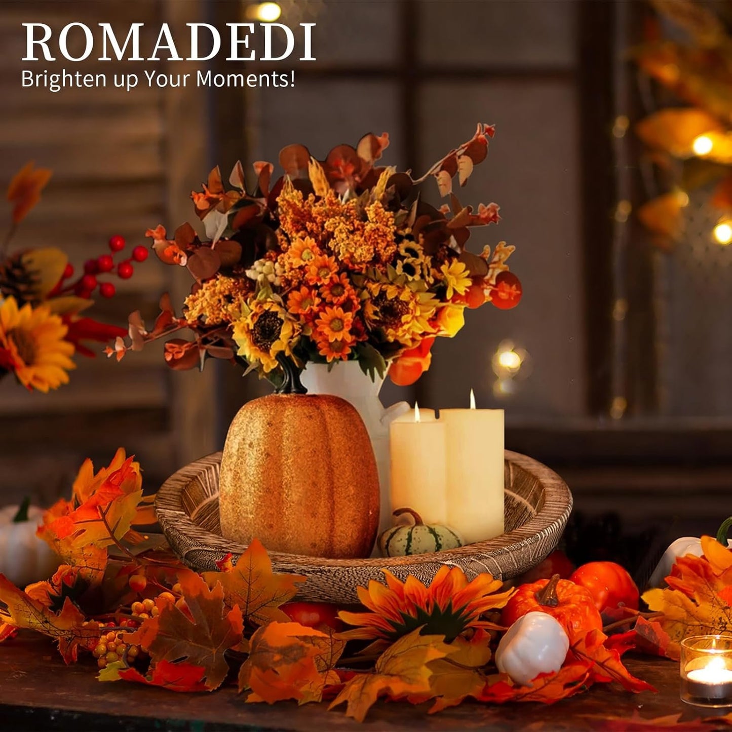 Romadedi Rustic Wooden Tray Candle Holder - Small Decorative Plate Pillar Candle Tray Wood for Farmhouse Dinning Table Kitchen Countertop Coffee Table Organizer Home Decor, Washedwhite,11inch