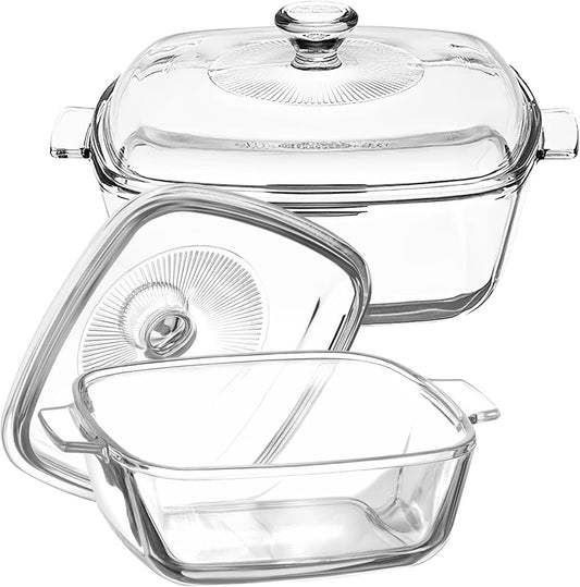 2 Set Glass Casserole Dish with Lid, Square Glass Baking Dishes for Oven Microwave, 0.8 Qt and 1 Qt Small Casserole Dish Clear Covered Casserole Cookware Bakeware for Baking Cooking