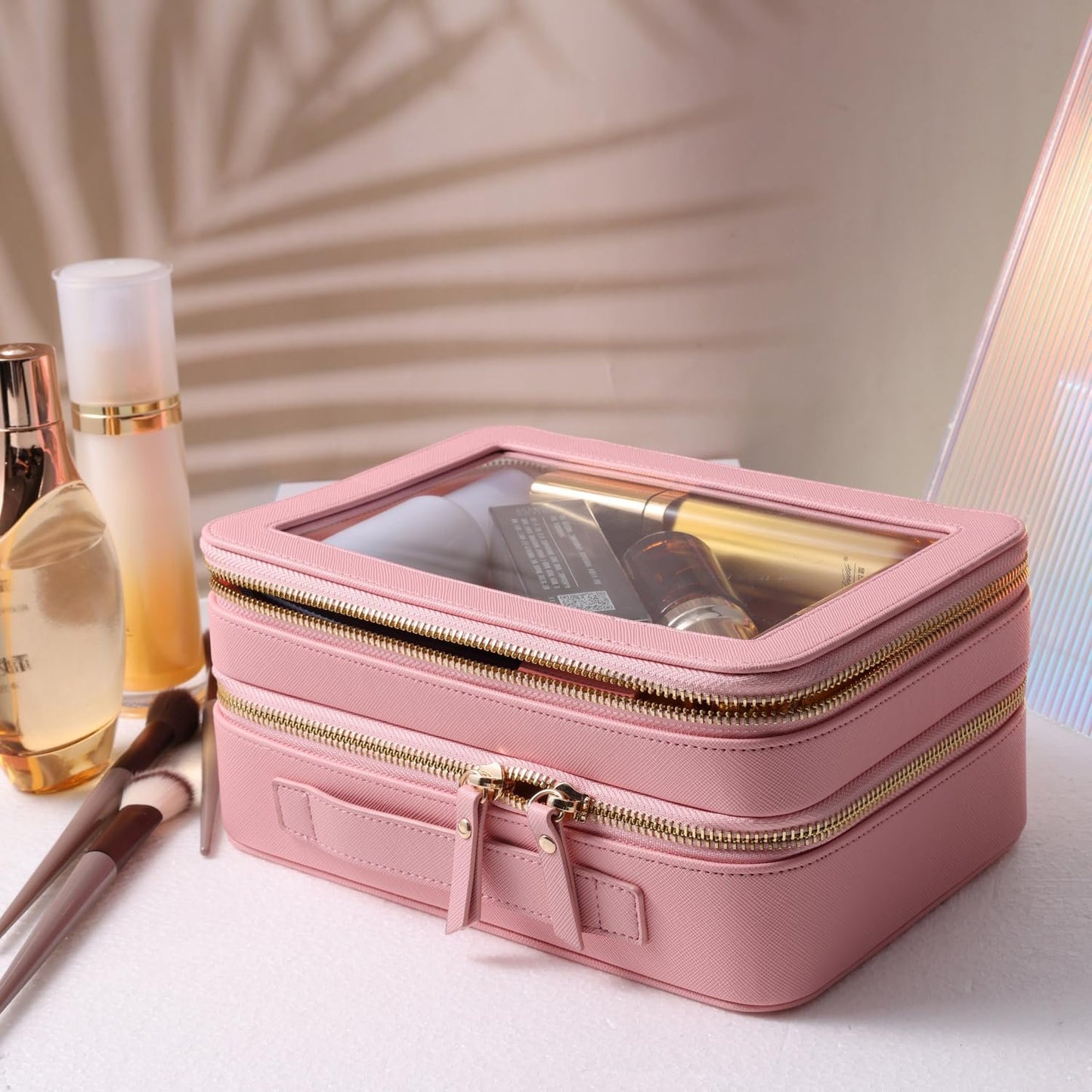 SANHECUN Clear Travel Toiletry bag Toiletry Case Carry on Travel Accessories Bag Makeup Bag, Pink, SHC-TL-2, Cosmetic Bag