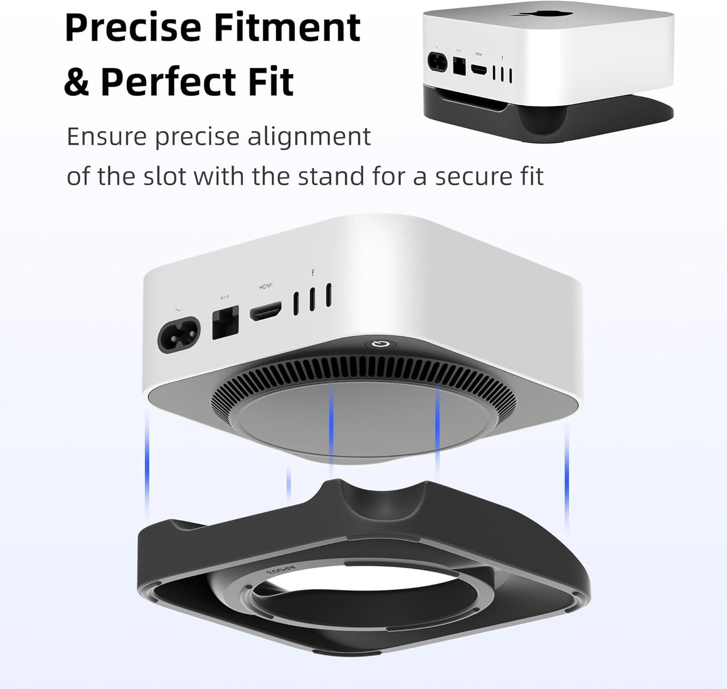 ELETIUO Desk Stand for Mac mini M4/M4 Pro 2024,Silicone Desktop Mount with Heat Dissipation,Anti-Slip Base,Easy Power Button Access,Space-Saving for Improved Cooling & Desk Organization,Black