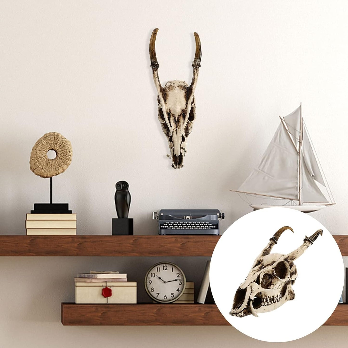 Oggettistica for la casa Teschio di mucca Decorazione teschio di capra Teschio di animale Testa di scheletro Scultura Resina Decorazione acquario Testa di animale Arte della parete Centrotavola da tav