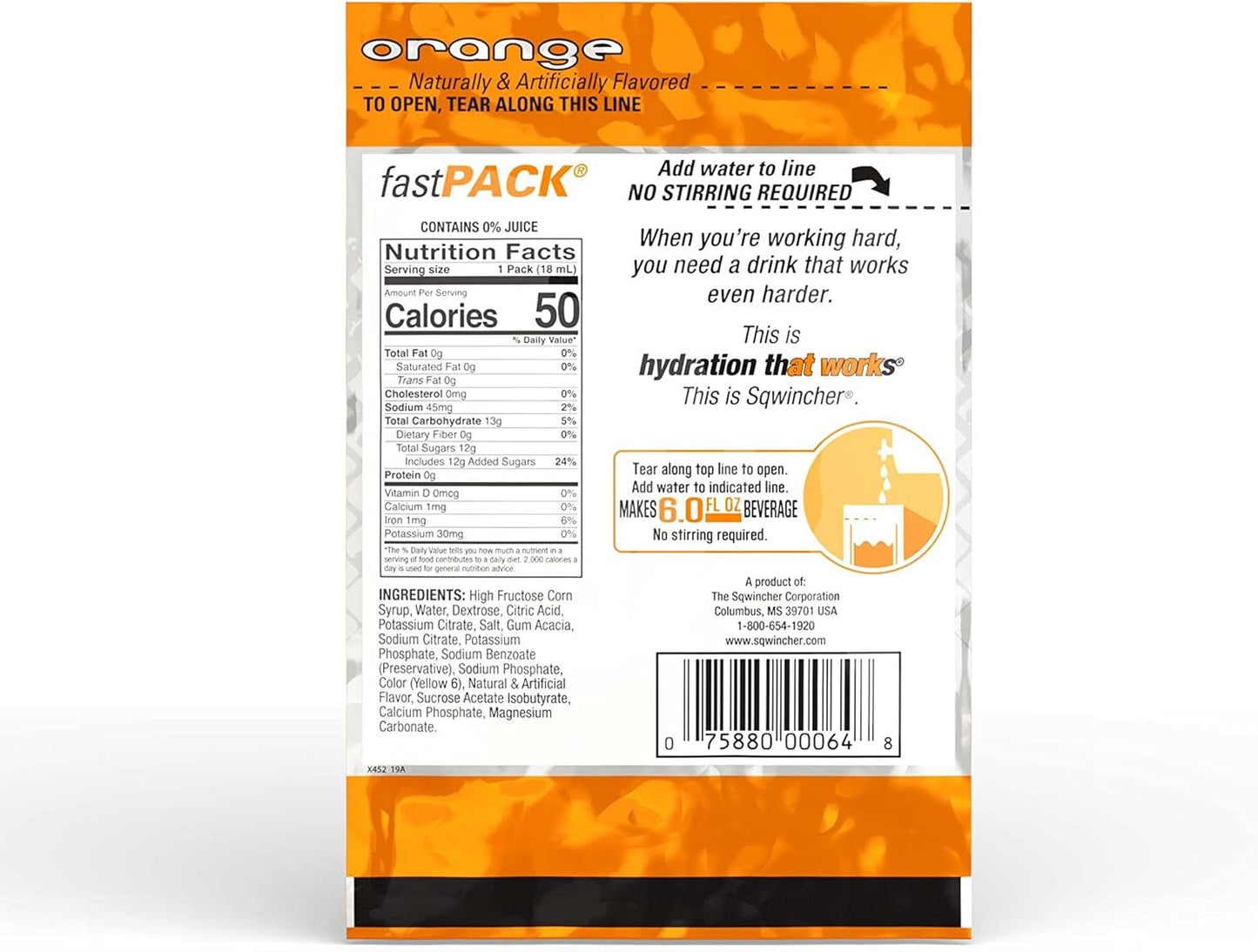 Sqwincher Fast-Pack Liquid Concentrate, .6-Ounce Produces 6-Ounce Drink, Orange, 50-Count