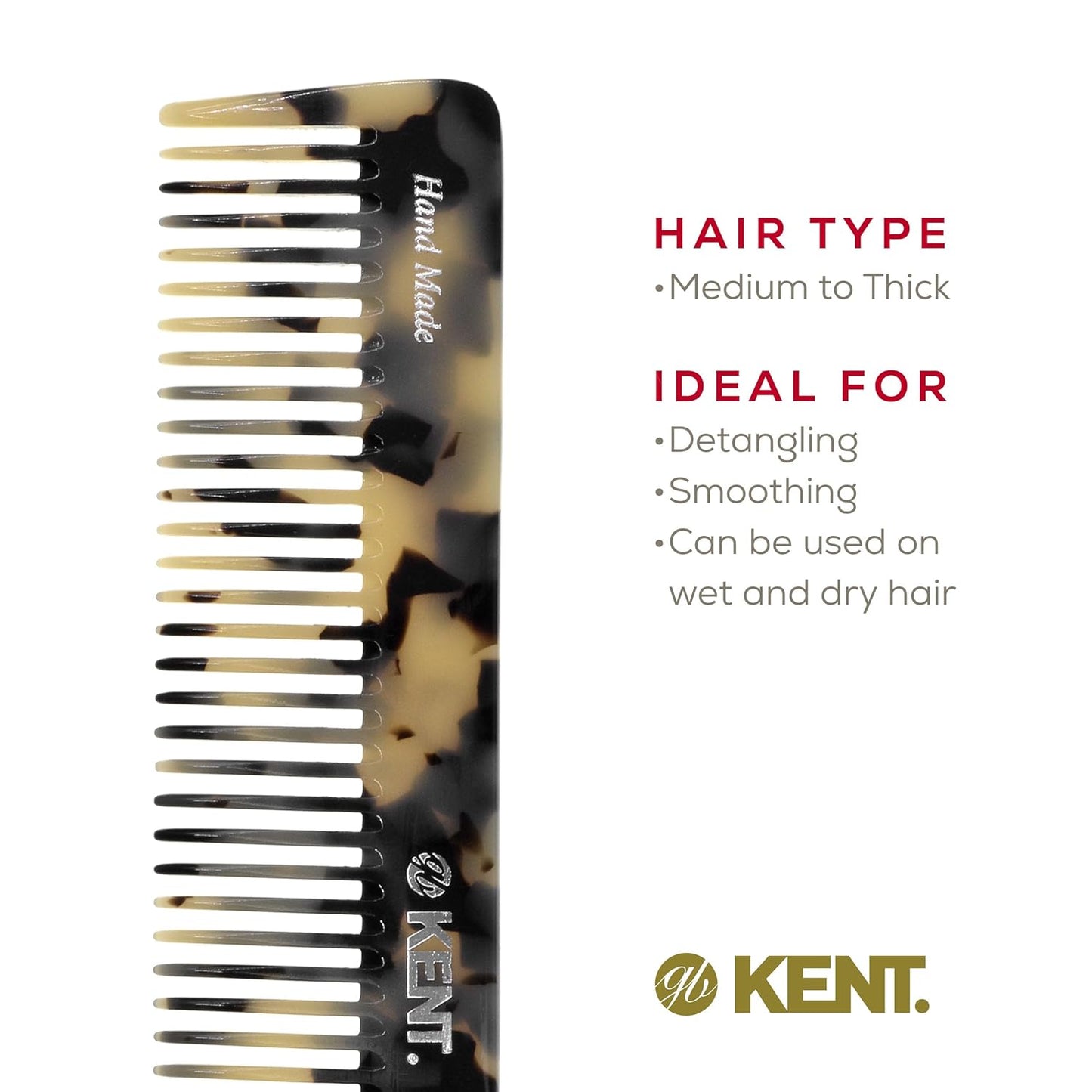Kent 92TW Wide Tooth Women’s Detangler Comb for Curly, Wavy, and Thick Hair – Ideal for Use on Wet Hair – Gentle, Shower Comb for – Anti-Static, Smooth - Styling Tool by Kent