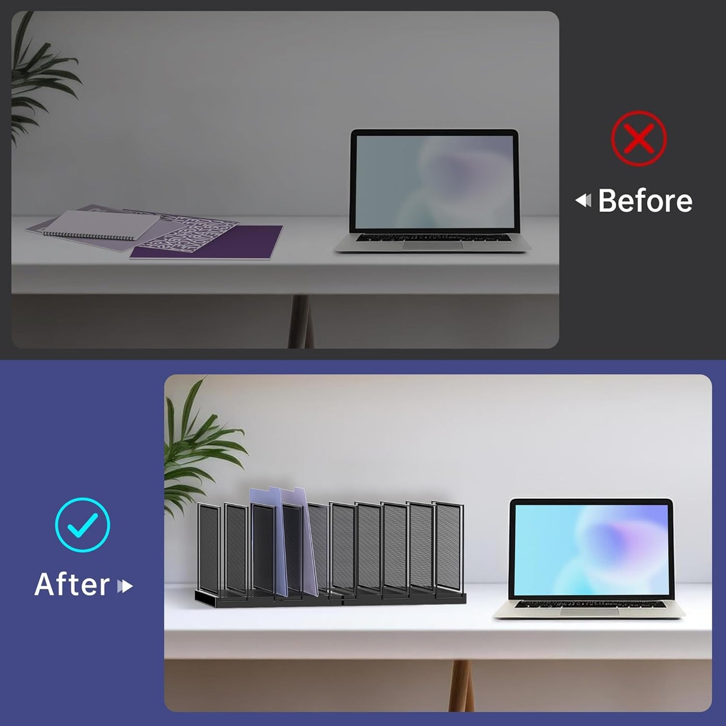 9-Section File Organizer for Desk, Vertical File Holder Desktop File Folder Organizer, Upright Mesh Desk Organizer Mail Organizer Office Organization for Home Office, Black, 2 Pack