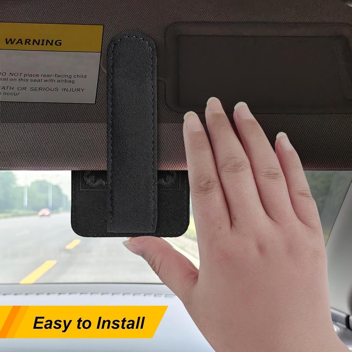 BREENHILL Magnetic Car Visor Sunglasses Holder, Leather Card and Ticket Clip, Interior Accessory,Suitable for Different Size Eyeglasses (Black)