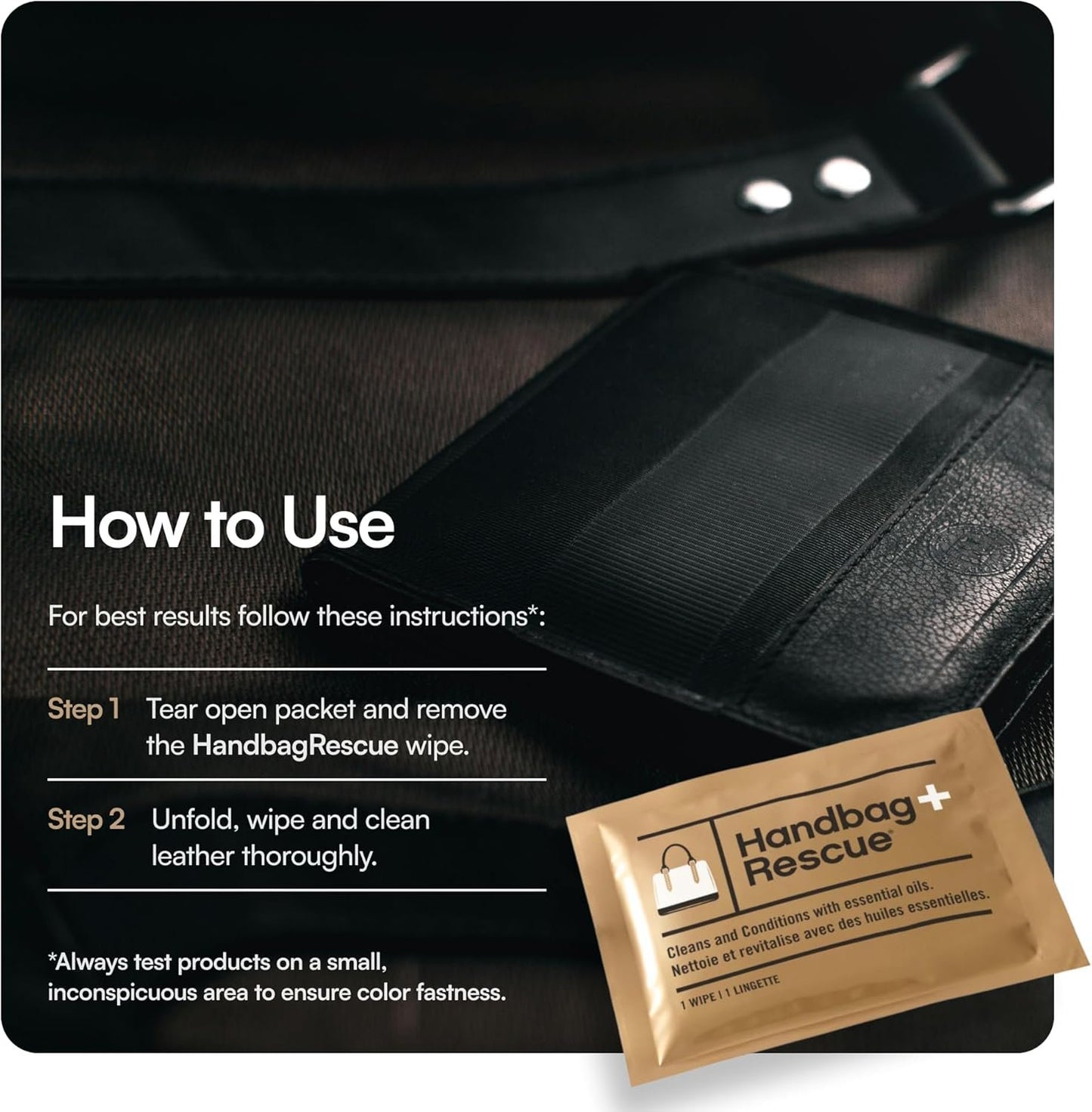 HandBagRescue All-Natural Cleaning Wipes | 10 Individually Wrapped Wipes | Instantly Remove Dirt & Surface Stains & Condition Leather Handbags & Purses with Essential Oils
