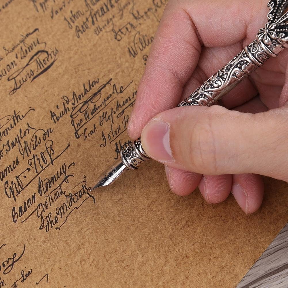 Feather Dip Pen, Retro Feather English Calligraphy Dip Quill Pen with 5 Alloy Nibs Writing Ink Set Stationery Gift Box for Friend, Teacher, Family(Red)