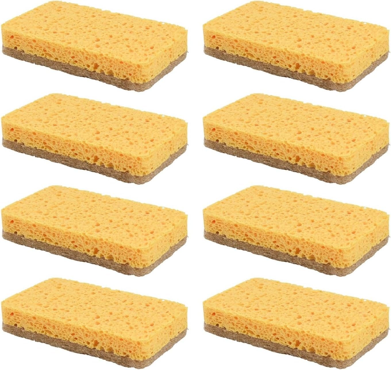 Voiemifore 8 Pack Biodegradable Kitchen Dishwashing Sponges Multi-Purpose Cleaning Scrubber With Heavy Duty Scouring Pad For Dishes Pots Pans(A)