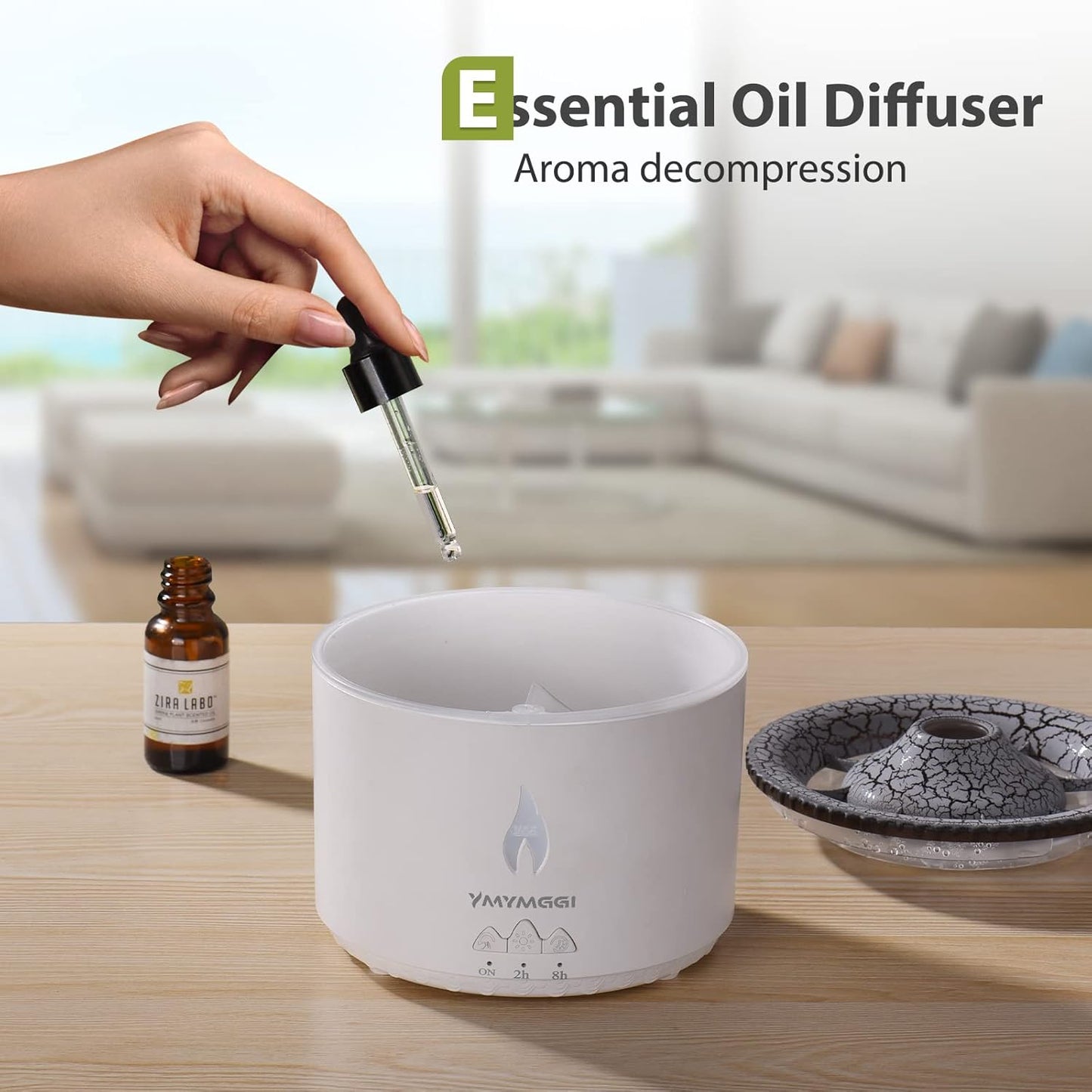 Volcano Diffuser Aromatherapy Oil Humidifier 2 Mist Mode Flame Humidifier,360ML Timer and Waterless Auto-Off Double Color with Remote Control for Home Office
