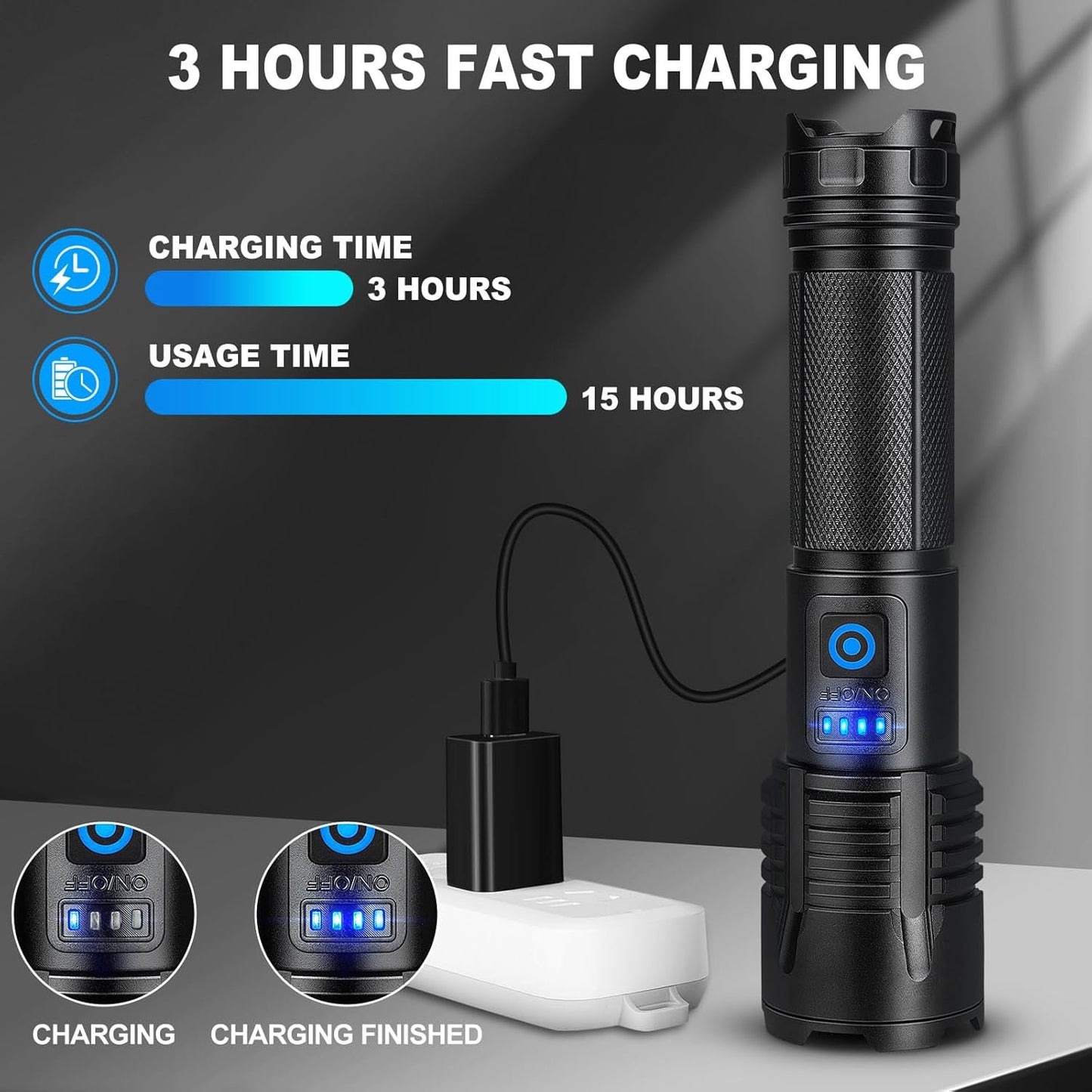 Rechargeable Flashlights High Lumens, Powerful Tactical Waterproof Handheld Flashlights for Emergencies Camping