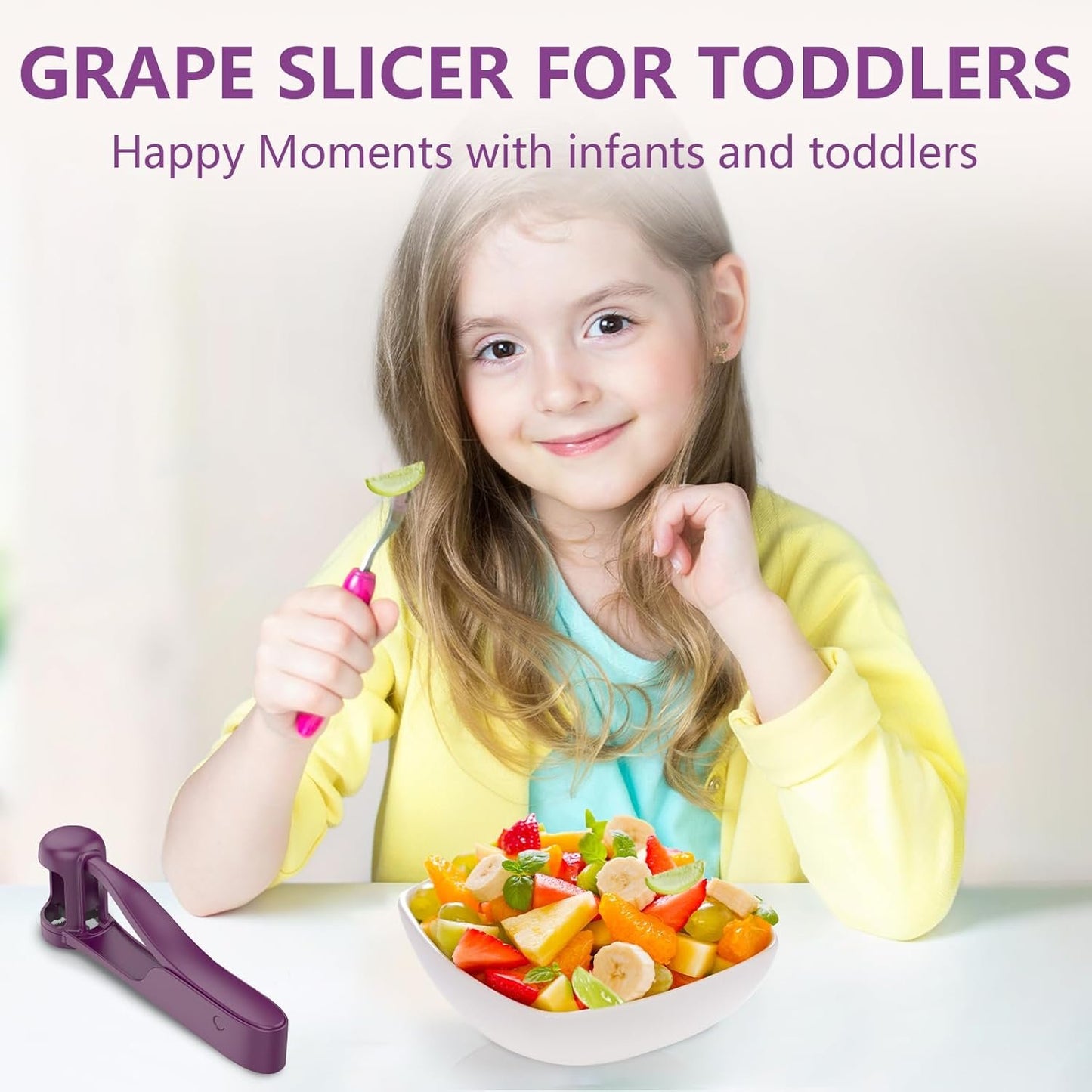 Luvan Grape Cutter for Toddlers,Grape Slicer for Baby Tomato Cherry Strawberry Cutter Tools Into 4 Pieces Vegetable Fruit Salad, Stainless Steel Quarter Corers Pitters Slicer Kitchen Gadget-Purple