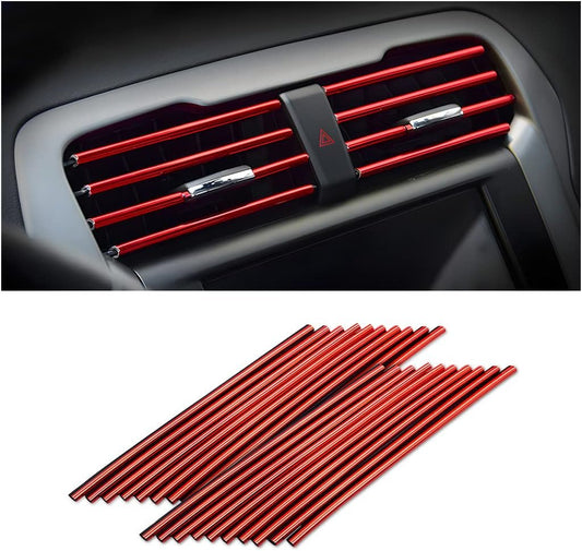 20 Pieces Car Air Conditioner Decoration Strip for Vent Outlet, Universal Waterproof Bendable Air Vent Outlet Trim Decoration, Suitable for Most Air Vent Outlet, Car Interior Accessories (Red)