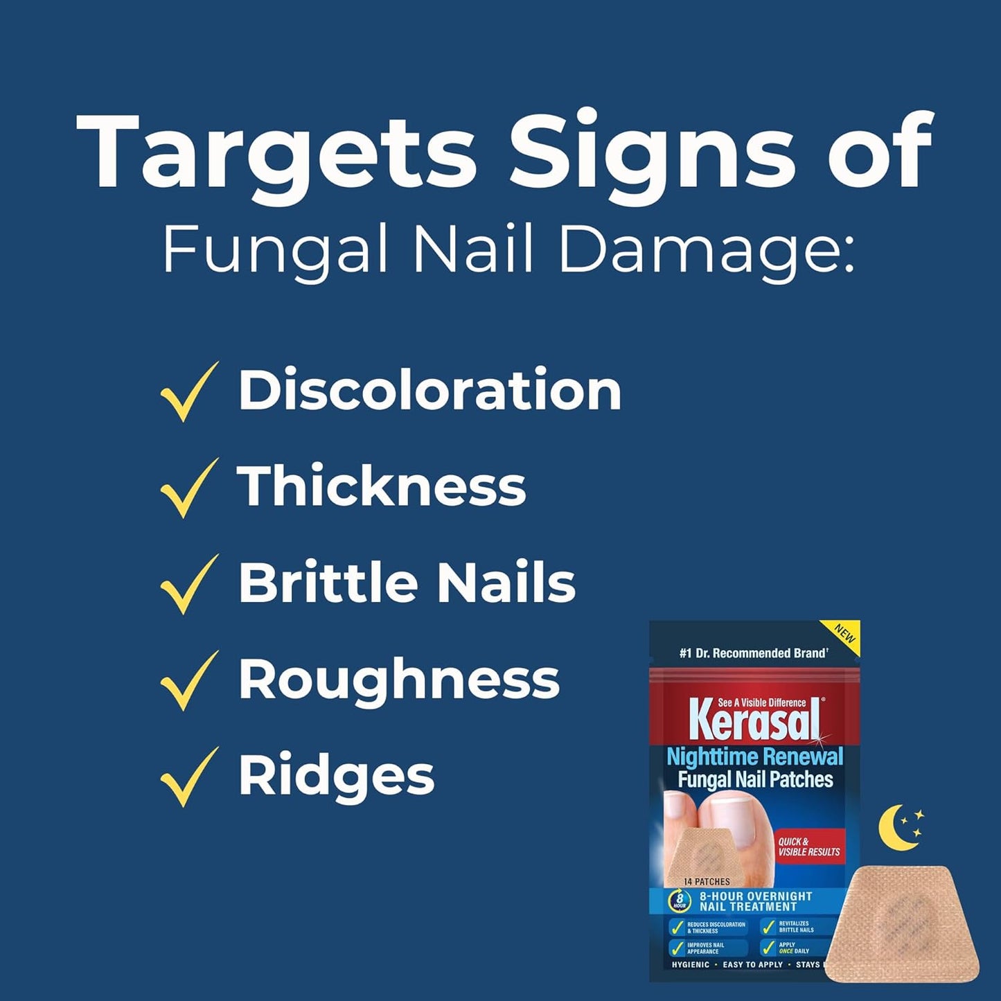 Kerasal Nighttime Renewal Fungal Nail Patches - 14 Patch - Overnight Repair for Nail Fungus Damage, 8-Hour Treatment Restores Healthy Appearance (Packaging May Vary)
