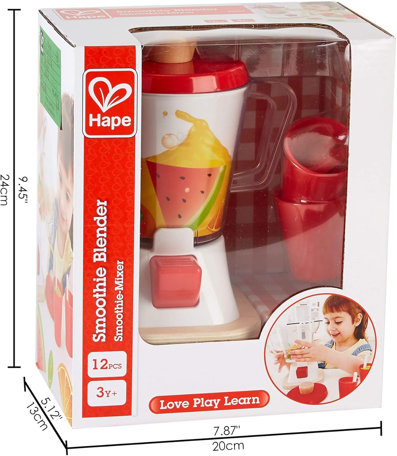 Hape Smoothie Blender Playset – Wooden Pretend Play Kitchen Toy for Kids 3+ – Includes Blender, Cups, Fruits & Veggies – Realistic Spinning Action – Healthy Eating Learning Toy
