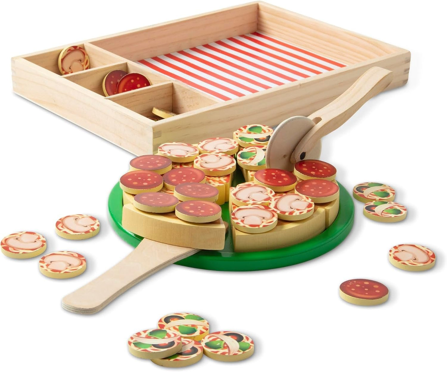 Melissa & Doug Wooden Pizza Play Food Set With 36 Toppings | Pretend Food, Play Wooden Pizza And Pizza Cutter, Pizza Toy For Kids Ages 3+