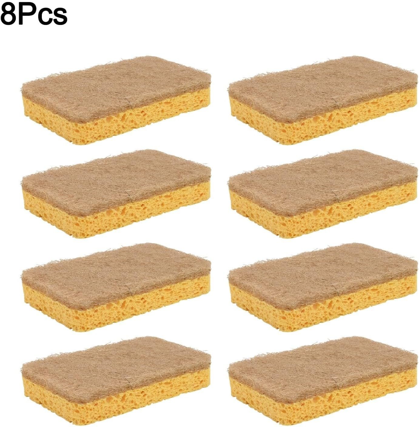 Voiemifore 8 Pack Biodegradable Kitchen Dishwashing Sponges Multi-Purpose Cleaning Scrubber With Heavy Duty Scouring Pad For Dishes Pots Pans(A)