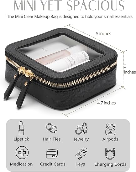 Popvibe Clear Makeup Bag Travel Cosmetic Case Transparent Toiletry Bag with Zipper, Portable Make Up Organizer Traveling Compact Car Bag for Essentials