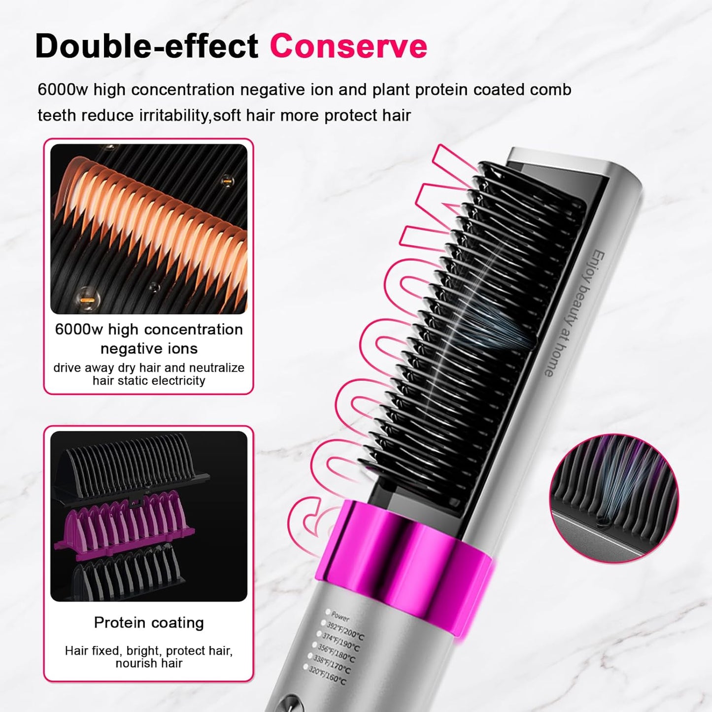 Hair Straightener Brush Negative Ionic,Lightweight Straightening Hot Comb Curler 5 Temps Settings 320°F to 392°F 20s Fast Heating,Professional Styling Tools for Silky Smooth, Frizz-Free Hair