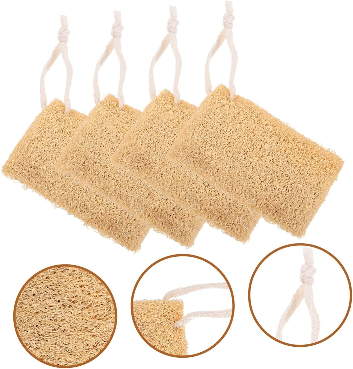 SHERCHPRY 4Pcs Natural Loofah Sponge Dish Scrubber Kitchen Multi Functional and Lightweight for Dishwashing