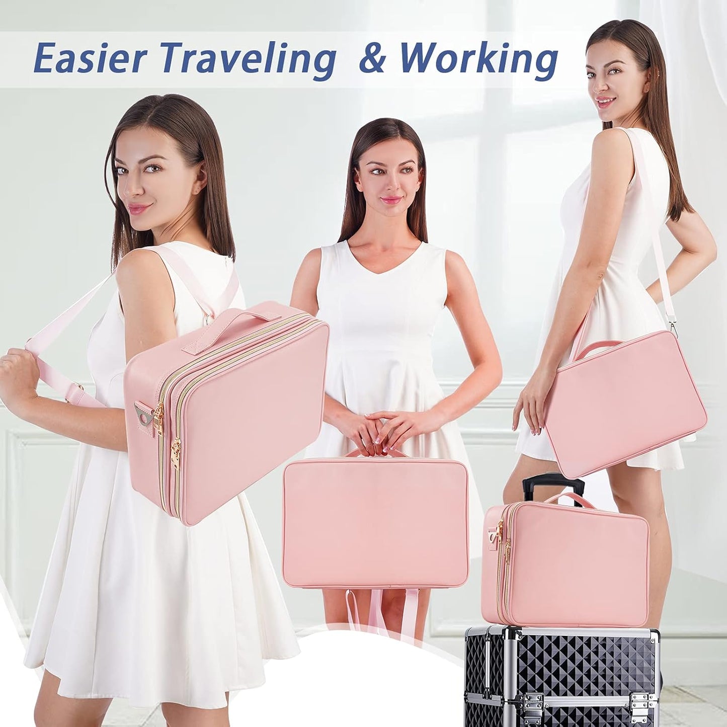 Large Cosmetic Bag for Women Travel Oxford Fabric Makeup Bag, pink